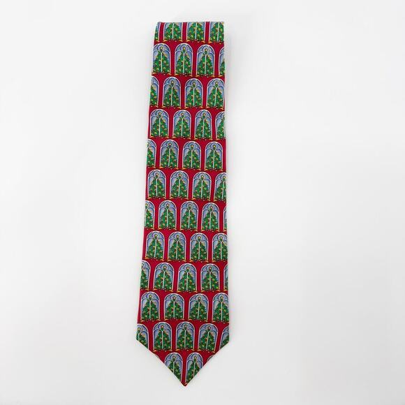 Holiday Other - Holiday Red Christmas Themed 100% Silk Pointed Casual Tie One Size